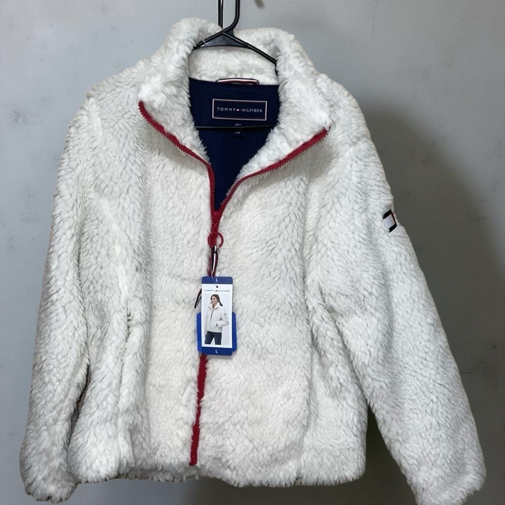 Tommy Hilfiger White Sherpa Fleece Jacket • NWT • Women’s Large - Picture 5 of 16